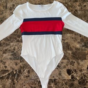 Women’s Navy & Red Long Sleeve Bodysuit